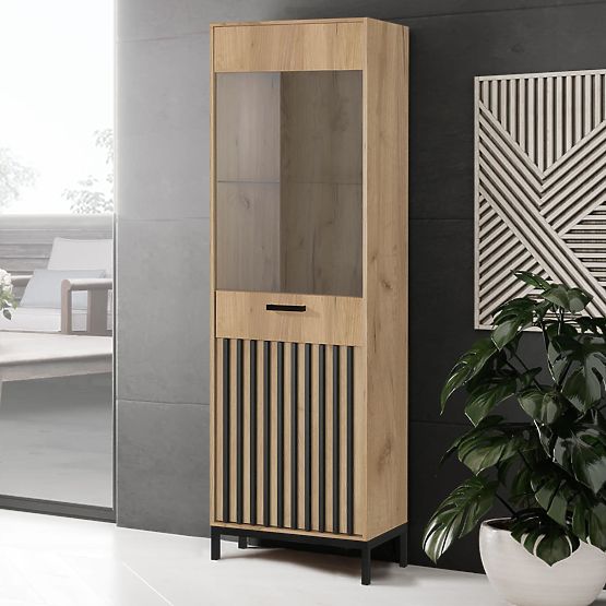 Vetrina LAMINO W-1 rovere craft/nero, gambe: nero