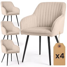4x Sedia imbottita in velluto con cuciture Beige FLORENCE Gambe nere