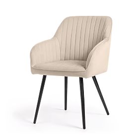 4x Sedia imbottita in velluto con cuciture Beige FLORENCE Gambe nere