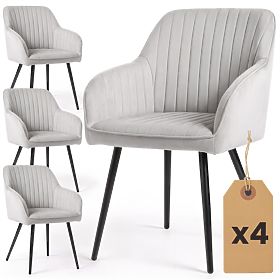 4x Sedia imbottita in velluto con cuciture Grigio FLORENCE Gambe nere