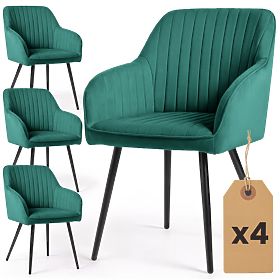 4x Sedia imbottita in velluto con cuciture Verde Bottiglia FLORENCE Gambe nere