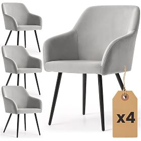4x Sedia imbottita in velluto liscia Grigia ESTELLE Gambe nere