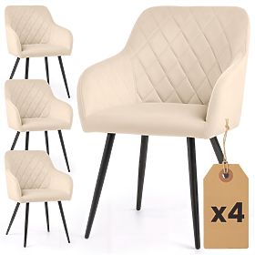 4x Sedia imbottita in velluto trapuntata a rombi Beige VELTO Gambe nere