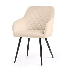 4x Sedia imbottita in velluto trapuntata a rombi Beige VELTO Gambe nere