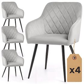 4x Sedia imbottita in velluto trapuntato a rombi Grigio VELTO Gambe nere
