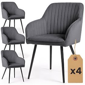 4x Sedia imbottite in velluto con cuciture Grafite Scuro FLORENCE Gambe Nere