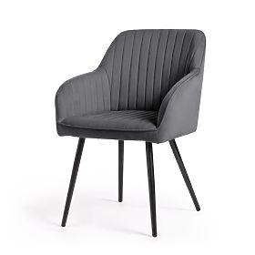 4x Sedia imbottite in velluto con cuciture Grafite Scuro FLORENCE Gambe Nere