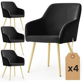 4x Sedia imbottite in velluto liscio Nero ESTELLE Gambe dorate