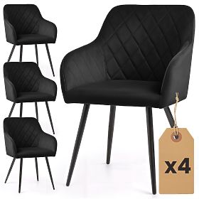 4x Sedie imbottite in velluto trapuntato a rombi nere VELTO Gambe nere