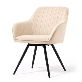 6x Sedia Girevole in Velluto con Cuciture Beige TURNO Gambe Nere