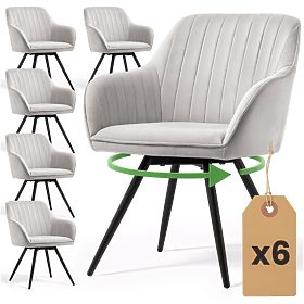 6x Sedia girevole in velluto con cuciture Grigio TURNO Gambe nere