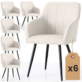 6x Sedia imbottita con cuciture quadrate Crema LUXANO Gambe nere tessuto Lumos