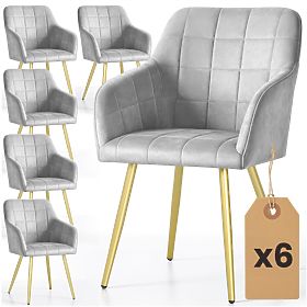 6x Sedia imbottita con cuciture quadrate Grigia LUXANO Gambe dorate