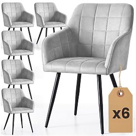 6x Sedia imbottita con cuciture quadrate Grigia LUXANO Gambe nere