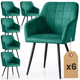 6x Sedia imbottita con cuciture quadrate Verde Bottiglia LUXANO Gambe nere