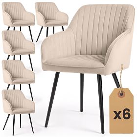 6x Sedia imbottita in velluto con cuciture Beige FLORENCE Gambe nere