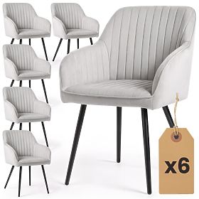 6x Sedia imbottita in velluto con cuciture Grigia FLORENCE Gambe nere