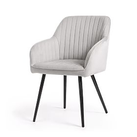 6x Sedia imbottita in velluto con cuciture Grigia FLORENCE Gambe nere