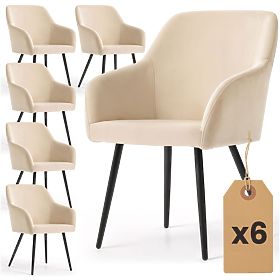 6x Sedia imbottita in velluto liscia Beige ESTELLE Gambe nere