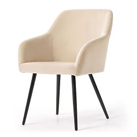 6x Sedia imbottita in velluto liscia Beige ESTELLE Gambe nere