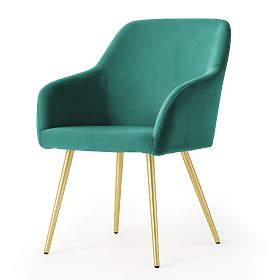 6x Sedia imbottita in velluto liscia Verde Bottiglia ESTELLE Gambe dorate