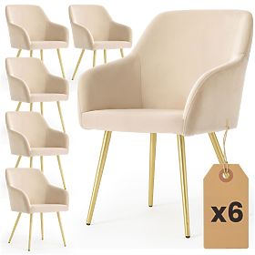 6x Sedia imbottita in velluto liscio Beige ESTELLE Gambe dorate