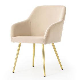 6x Sedia imbottita in velluto liscio Beige ESTELLE Gambe dorate