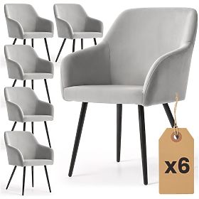 6x Sedia imbottita in velluto liscio Grigia ESTELLE Gambe nere