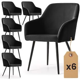 6x Sedia imbottita in velluto liscio Nero ESTELLE Gambe nere