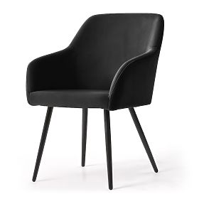 6x Sedia imbottita in velluto liscio Nero ESTELLE Gambe nere