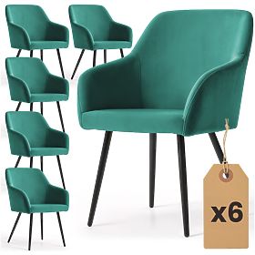 6x Sedia imbottita in velluto liscio Verde Bottiglia ESTELLE Gambe Nere