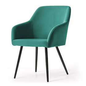 6x Sedia imbottita in velluto liscio Verde Bottiglia ESTELLE Gambe Nere