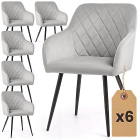 6x Sedia imbottita in velluto trapuntato a rombi Grigio VELTO Gambe nere