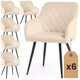 6x Sedia imbottite in velluto trapuntato a rombi Beige VELTO Gambe nere