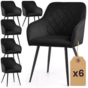 6x Sedia imbottite in velluto trapuntato a rombi Nero VELTO Gambe nere