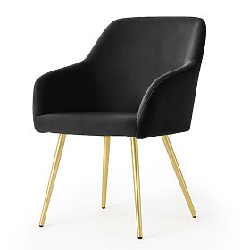 6x Sedia in velluto liscio imbottito Nero ESTELLE Gambe dorate