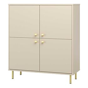 Alta credenza a quattro ante Venus cashmere con gambe in metallo dorato