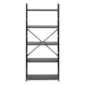 Ampia mensola in legno moderna LOFT 5 ripiani nera, MODERNHOME