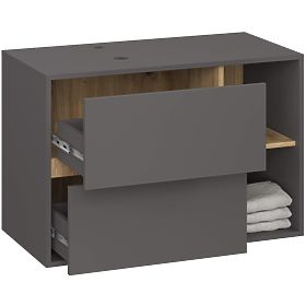 ARMADIETTO DA BAGNO SOTTO LAVABO CON FORI VAMI W90 UM 2SZ 2P GRAFITE GRIGIO / ROVERE ARTIGIANO