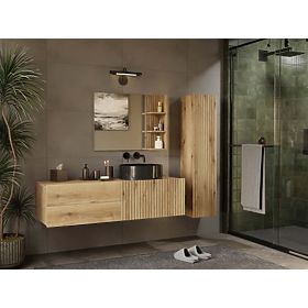 ARMADIETTO SOTTO LAVABO TIGO 1D2S ROVERE EVOKE 140 CM 2 CASSETTI PANNELLO FRONTALE SCANALATO SOSPESO
