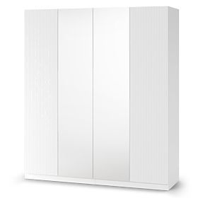Armadio a quattro ante Neroli, scanalature semplici/specchio, bianco, lectus