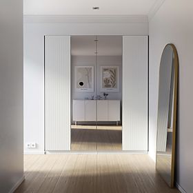 Armadio a quattro ante Neroli, scanalature semplici/specchio, bianco, lectus