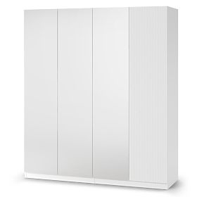 Armadio a quattro ante Neroli, specchio/scanalature semplici, bianco, lectus
