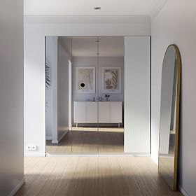 Armadio a quattro ante Neroli, specchio/scanalature semplici, bianco, lectus