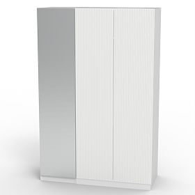 Armadio a tre ante Neroli, specchio/scanalature semplici, bianco