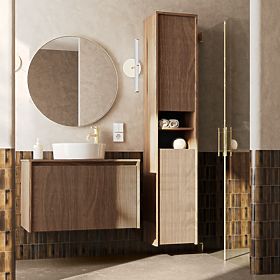 Armadio da bagno, colonna alta Pezzo noce, scanalato