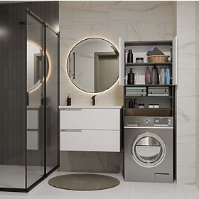 Armadio da Bagno sopra Lavatrice POLA DK ANTRACITE BIANCO Colonna Scaffale 180X64X30