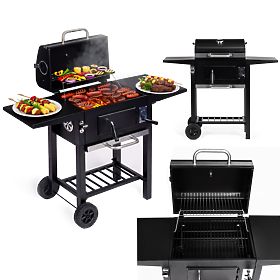 Barbecue a carbone da giardino con coperchio, griglia regolabile, termometro e cassetto cenere Multi, MultiGarden