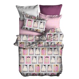 Biancheria da letto BASIC colore rosa cipria con motivo geometrico 155x220_80x80*1 DecoKing