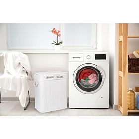 Cesto di bambù con coperchio 100L 2 scomparti bianco